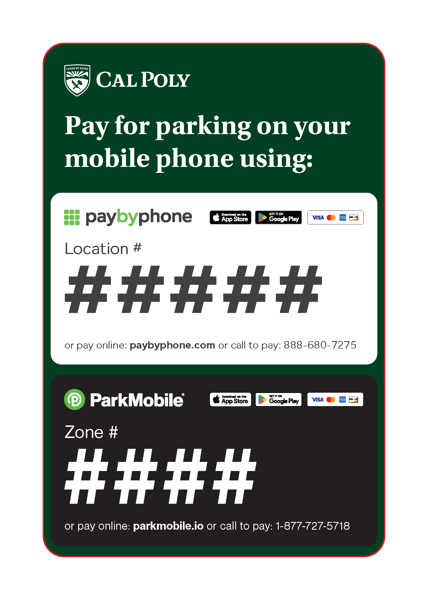 Cal Poly Meter with Parkmobile and PayByPhone Sticker